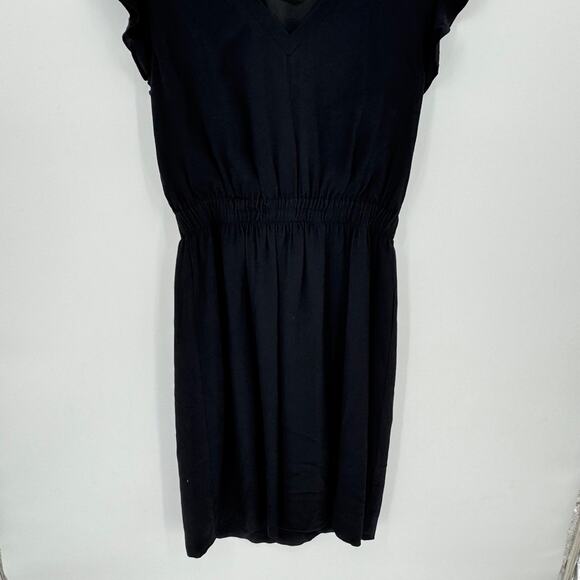 Kate Spade New York Black V Neck Flutter Sleeve Smocked Waist Midi Dress Size 10 - Picture 3 of 8